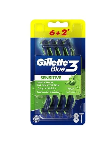 Gillette Blue 3 Sensitive Disposable Razors 6+2 Free