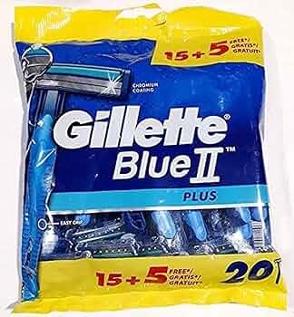 Gillette Blue II Plus Disposable Razor For Men Soft UltraGrip Handle - 20 Pieces