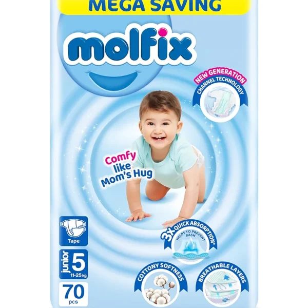 Molfix - Baby Diapers - Mega Pack - Junior Size 5-70 Pieces