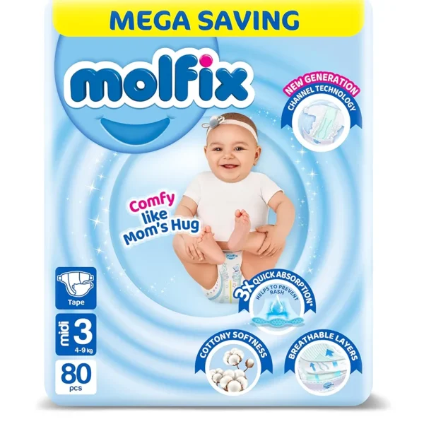 Molfix - Baby Diapers - Mega Pack - Midi Size 3 - 80 Pieces